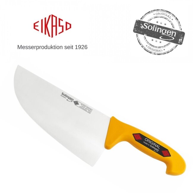 Eikaso Solingen Slagersmes Extra Breed – 26 cm Lemmet – Stijf – Geel Handvat
