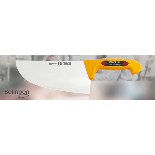 Eikaso Solingen Slagersmes Extra Breed – 26 cm Lemmet – Stijf – Geel Handvat