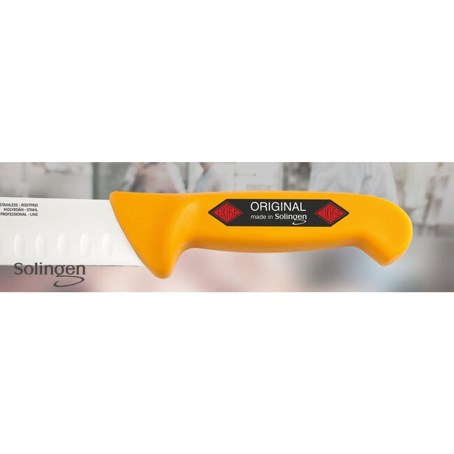 Eikaso Solingen Slagersmes met Bull Nose en Kuilen – Geel Handvat – 26 cm Lemmet – Stijf