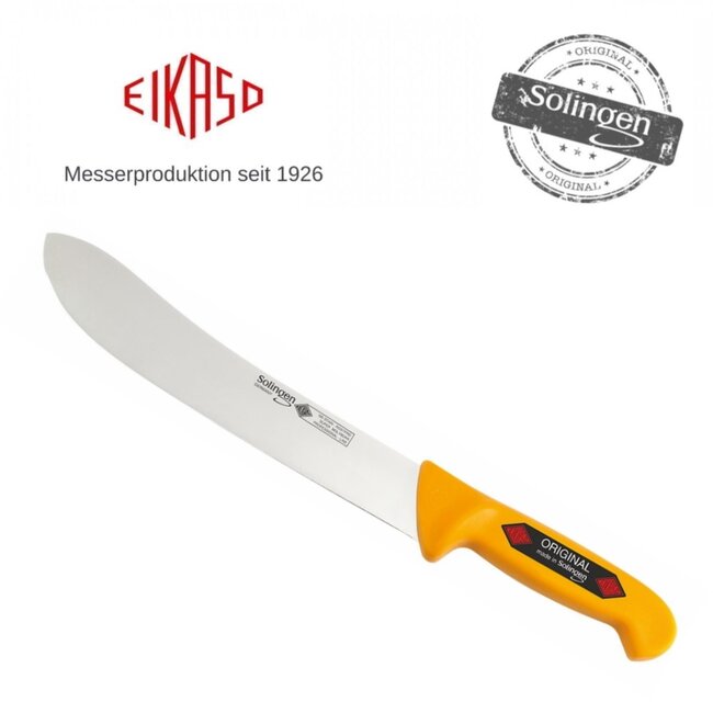 Eikaso Solingen Slagersmes met Bull Nose – 21 cm Lemmet – Stijf – Geel Heft