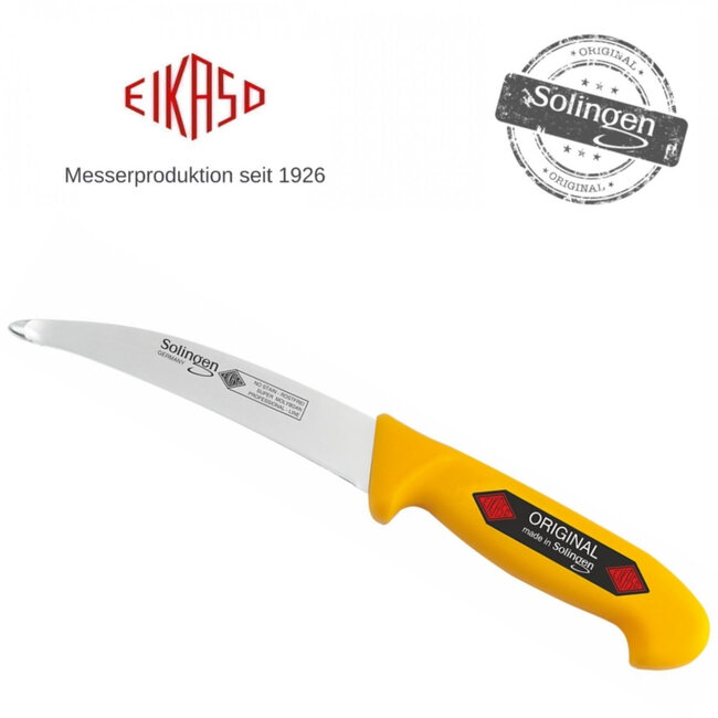 Eikaso Solingen Gebogen Darmmes 15 cm – Stijf Lemmet – Geel Heft
