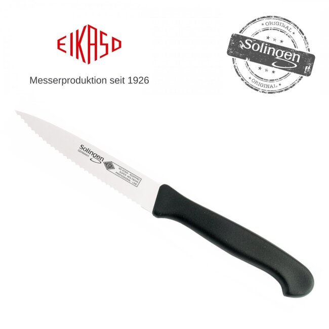 Eikaso Solingen Officemes met Gekarteld Lemmet 10 cm – Middenspits – Zwart Heft