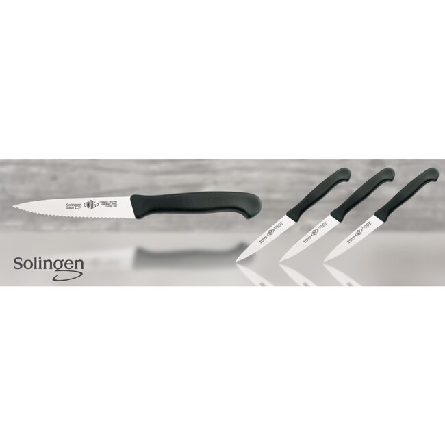 Eikaso Solingen Officemes met Gekarteld Lemmet 10 cm – Middenspits – Zwart Heft