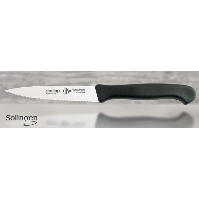 Eikaso Solingen Officemes met Gekarteld Lemmet 10 cm – Middenspits – Zwart Heft