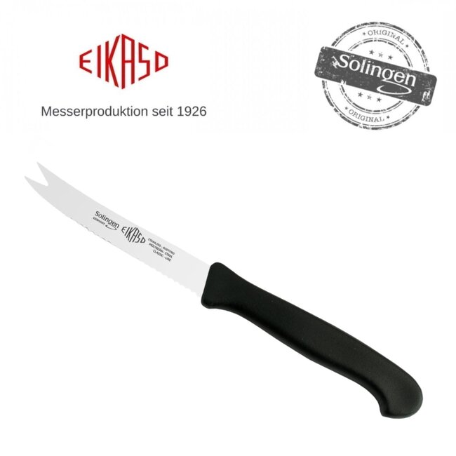 Eikaso Solingen Kaas- en Worstmes – Gekarteld Lemmet 10 cm – Ergonomisch Zwart Heft