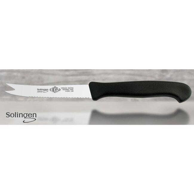 Eikaso Solingen Kaas- en Worstmes – Gekarteld Lemmet 10 cm – Ergonomisch Zwart Heft