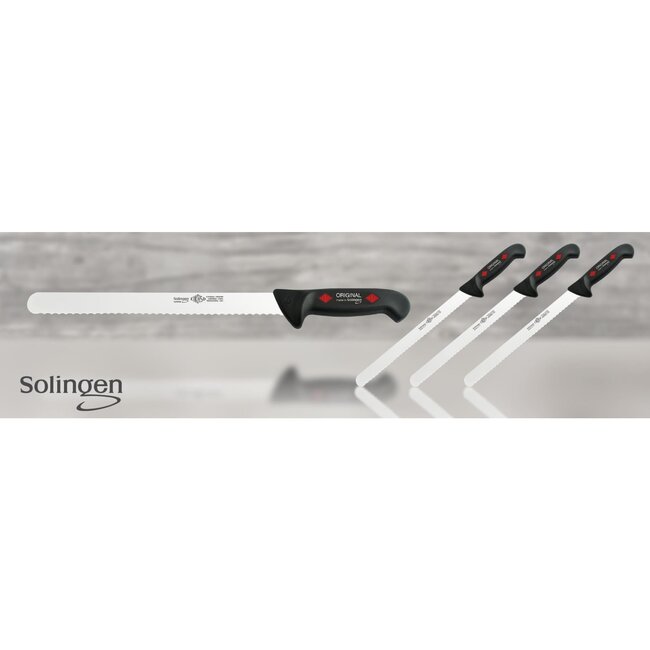 Eikaso Solingen Hammes/Zalmmes – Gekarteld – 30 cm Lemmet – Semi Flexibel – Zwart Heft