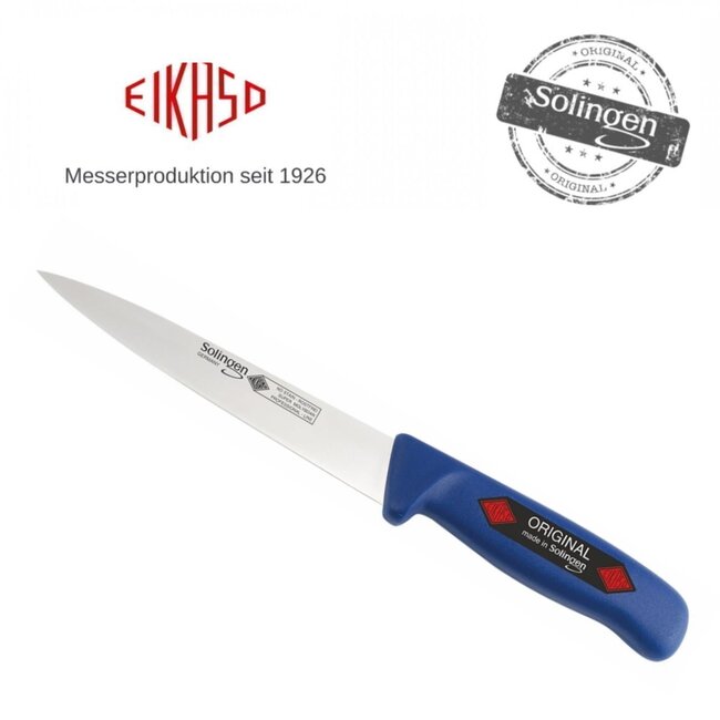 Eikaso Solingen Fileermes 18 cm – Middenspits en Flexibel – Ergonomisch Blauw Handvat