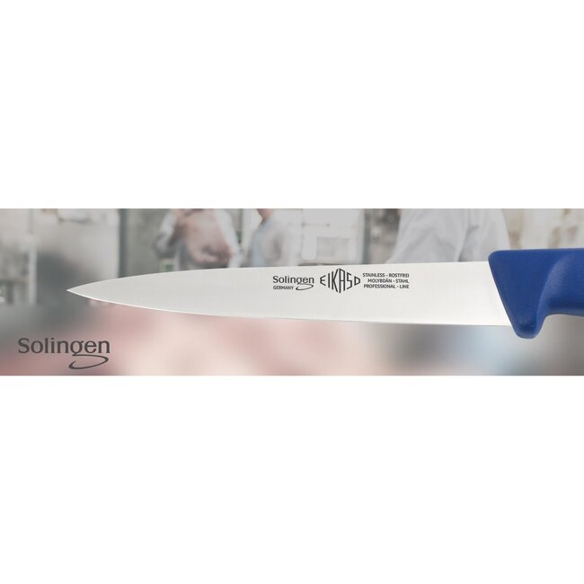 Eikaso Solingen Fileermes 18 cm – Middenspits en Flexibel – Ergonomisch Blauw Handvat