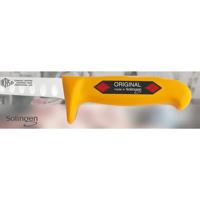 Eikaso Solingen Uitbeenmes 13 cm – Stijf Lemmet met Kuilen – Geel Ergonomisch Heft