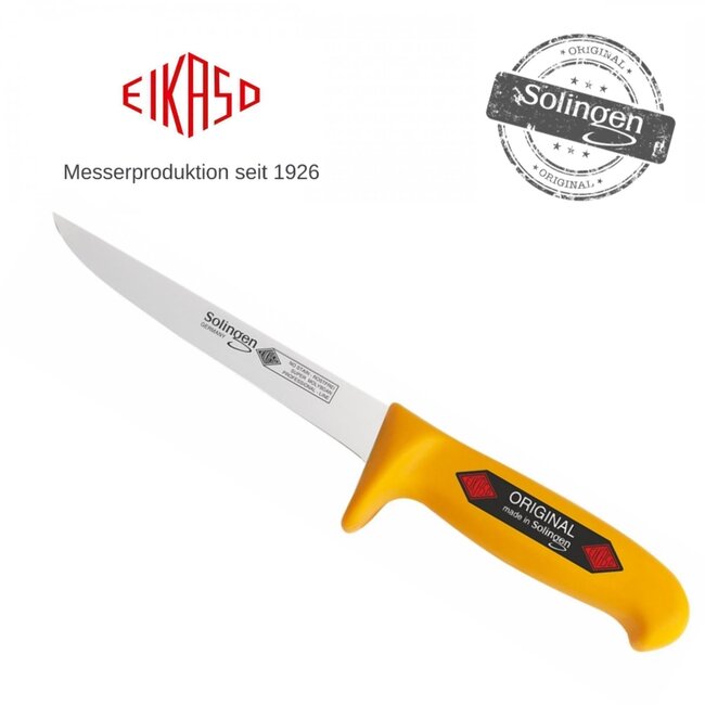 Eikaso Solingen Uitbeenmes 16 cm – Stijf RVS Lemmet – Ergonomisch Geel Heft