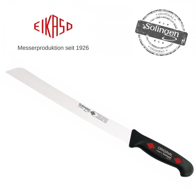 Eikaso Solingen Veelzijdig Broodmes 26cm – Semi-flexibel en Gegolfd Lemmet – Ergonomisch Zwart Handvat