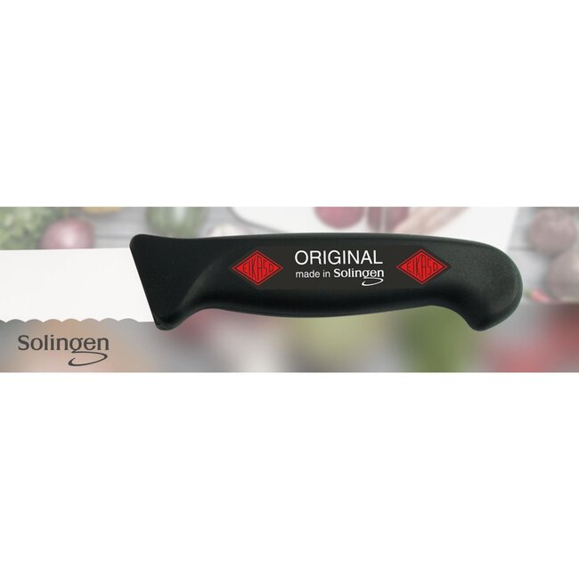 Eikaso Solingen Veelzijdig Broodmes 26cm – Semi-flexibel en Gegolfd Lemmet – Ergonomisch Zwart Handvat