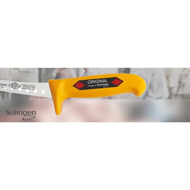 Eikaso Solingen Uitbeenmes 16 cm – Gebogen Lemmet met Kuilen – Stijf RVS – Geel Profitect Heft