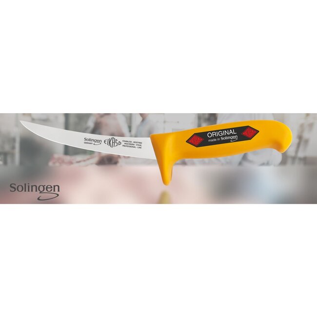 Eikaso Solingen Uitbeenmes met Gebogen Lemmet 13 cm – Semi Flexibel – Geel Profitect Heft