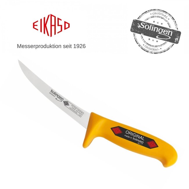 Eikaso Solingen Uitbeenmes 13 cm – Gebogen Lemmet – Stijf – Geel Profitect Heft