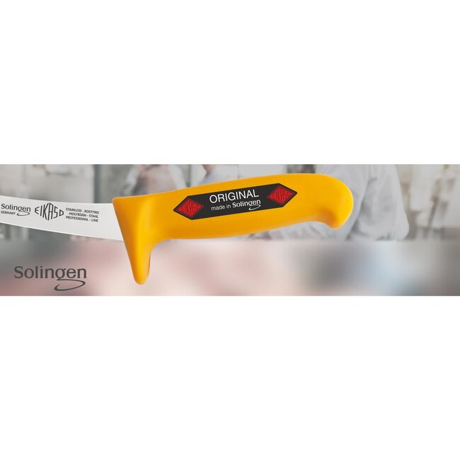Eikaso Solingen Uitbeenmes met Gebogen Lemmet 16 cm – Stijf – Geel Profitect Heft