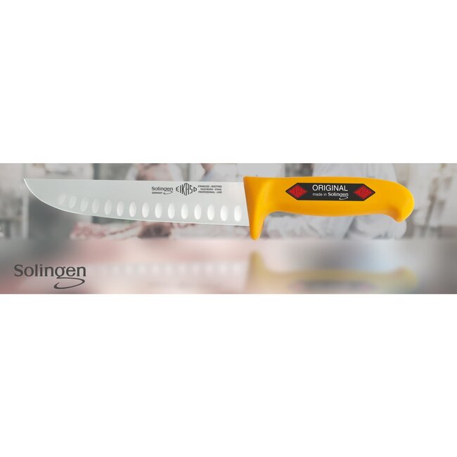 Eikaso Solingen Slagersmes met Kuilen – 26 cm Lemmet – Stijf – Geel Profitect Heft