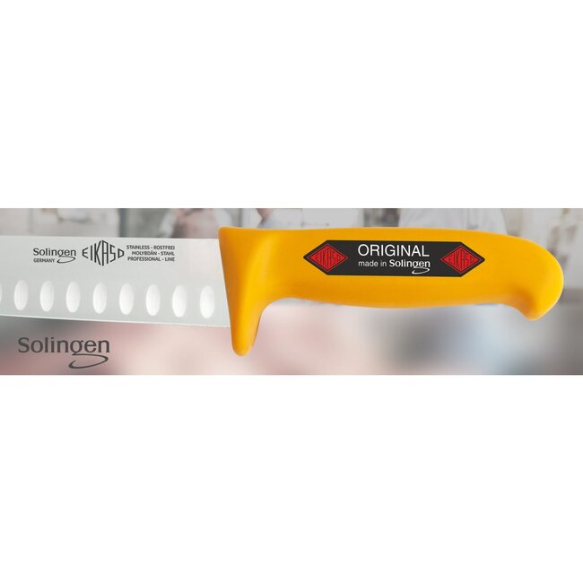 Eikaso Solingen Slagersmes met Kuilen en Stijf Lemmet – 21 cm – Geel Profitect Heft