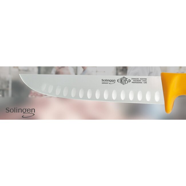 Eikaso Solingen Slagersmes met Kuilen en Stijf Lemmet – 21 cm – Geel Profitect Heft