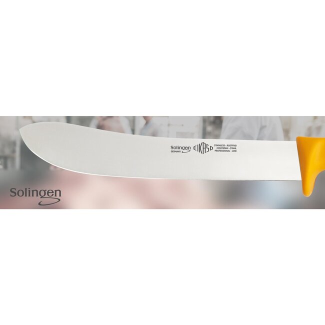 Eikaso Solingen Slagersmes met Bull Nose – 21 cm Lemmet – Stijf – Geel Profitect Heft