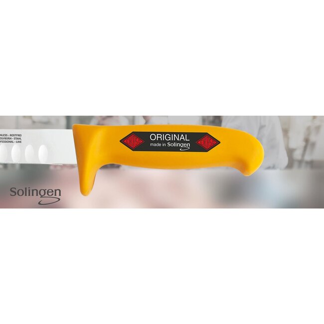 Eikaso Solingen Hammes/Zalmmes met Kuilen – 30 cm Lemmet – Semi Flexibel – Geel Heft