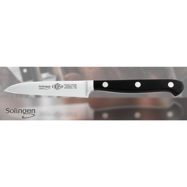 Eikaso Solingen Schilmes 9 cm – Roestvrij Staal – Ergonomisch Zwart Handvat