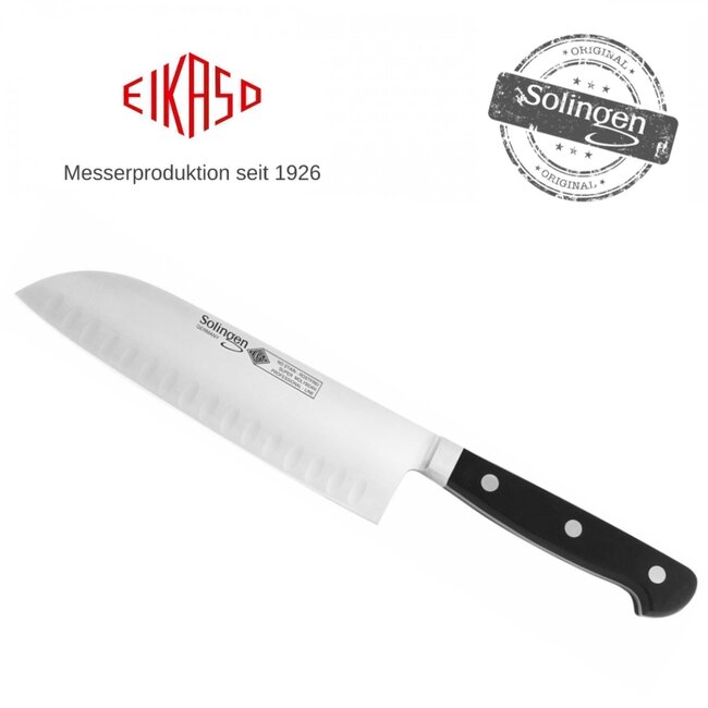 Eikaso Solingen Santokumes 18 cm met Kuilen – Ergonomisch Gastro Handvat – Zwart