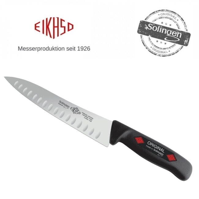 Eikaso Solingen Universeelmes 19 cm – Semi-flexibel met Kuilen – Ergonomisch Zwart Handvat