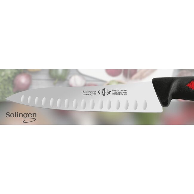 Eikaso Solingen Universeelmes 19 cm – Semi-flexibel met Kuilen – Ergonomisch Zwart Handvat