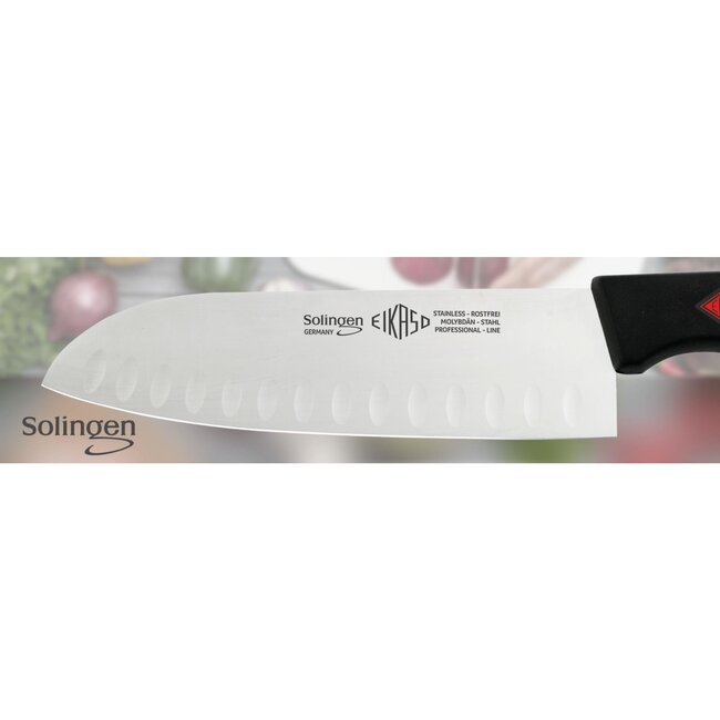 Eikaso Solingen Santokumes 18 cm – Semi-flexibel met Kuilen – Ergonomisch Handvat – Zwart