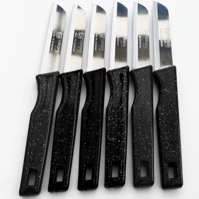 Solingen Kartelmes – Tomatenmes met Kartel – RVS – 18,5 cm met Blade Cover – Zwart Glitter – 6 stuks
