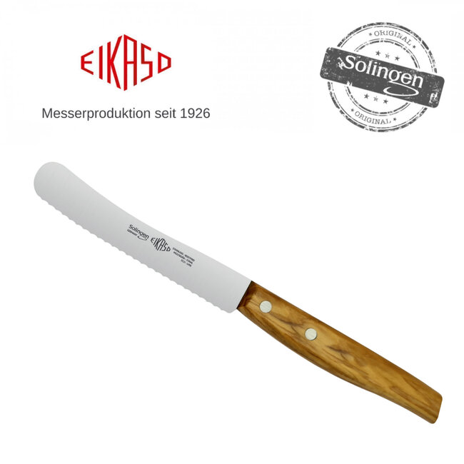 Eikaso Solingen Ontbijt- en Broodmes Set – Gekarteld 11 cm Lemmet – Olijfhouten Handvat – 6 Stuks