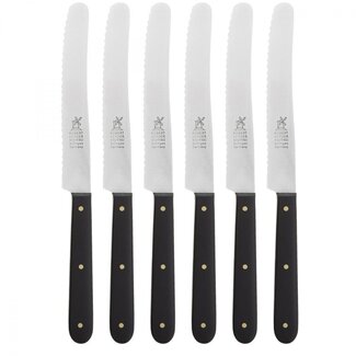 Robert Herder Ontbijtmes / Tafelmes met Kartel – RVS – Lemmet 12 cm – Heft POM Zwart – 6 Stuks