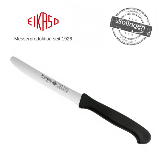 Eikaso Solingen Ontbijtmes Set – Gekarteld RVS Lemmet 11 cm – Zwart Heft – 6 Stuks