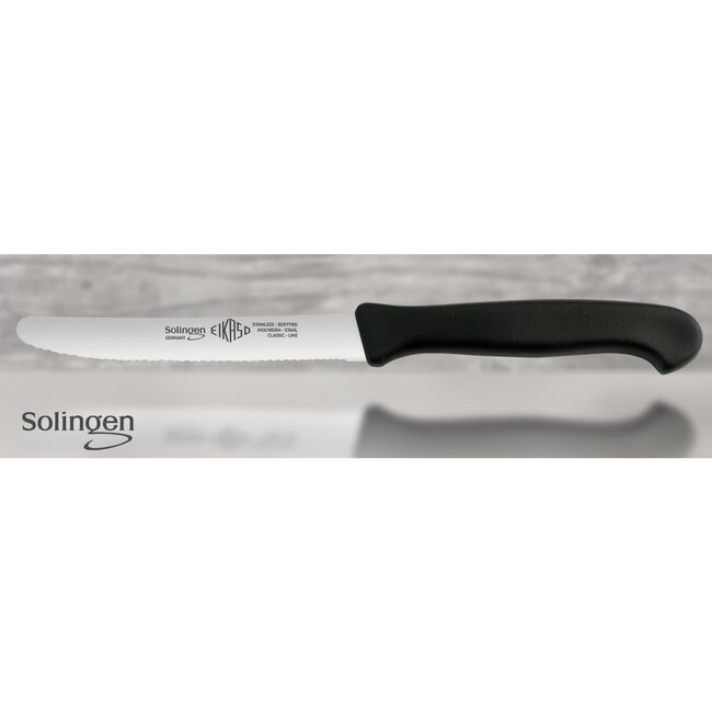 Eikaso Solingen Ontbijtmes Set – Gekarteld RVS Lemmet 11 cm – Zwart Heft – 6 Stuks