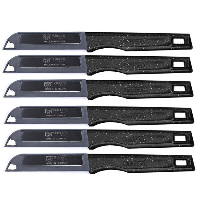 Solingen Kartelmes – Tomatenmes met Kartel – RVS – 18,5 cm met Blade Cover – Zwart Glitter – 6 stuks