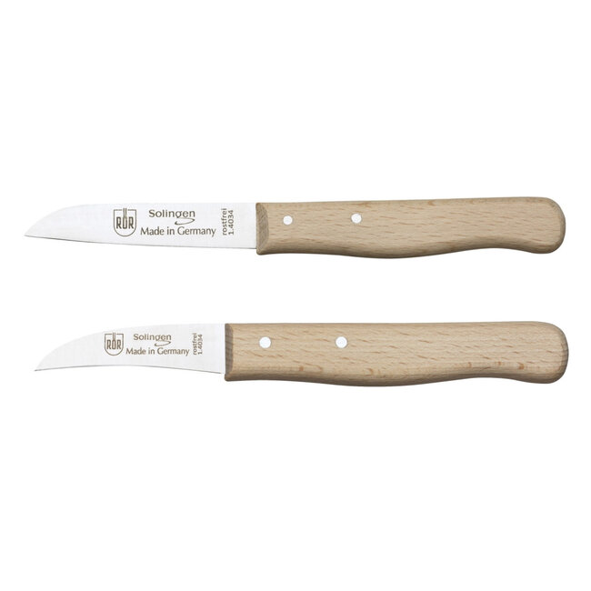 RÖR Solingen Schilmesje Krom & Recht – Hout – RVS – Oma's Keukenmesje – 2 Delig