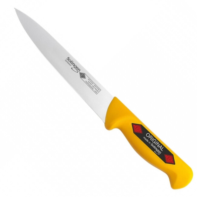 Eikaso Solingen Vleesmes 16 cm – Stijf Lemmet – Geel Handvat – Roestvrij Staal