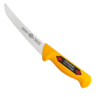 Eikaso Solingen Gebogen Uitbeenmes – Stijf Lemmet 16 cm – Ergonomisch Geel Handvat