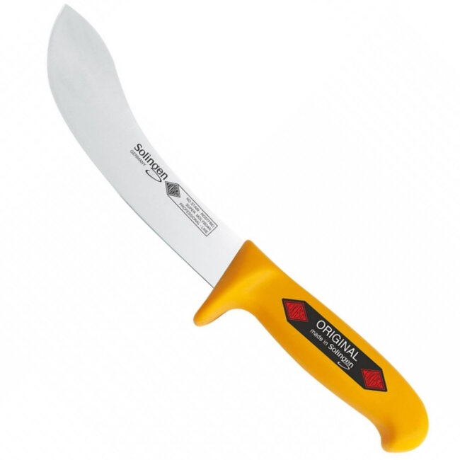 Eikaso Solingen Haakvormig Vilmes – 18cm – Veiligheidsheft – Stijf Lemmet – Geel