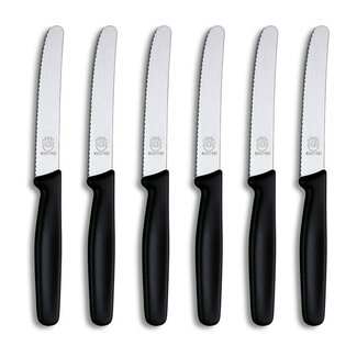 RÖR Solingen Ontbijtmes / Tafelmes met Kartel – RVS – Lemmet 10,5 cm – Zwart – 6 Stuks