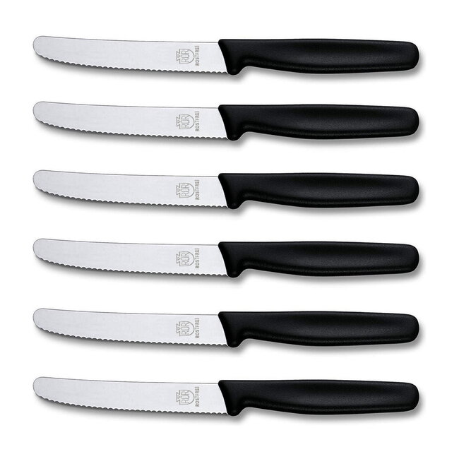 RÖR Solingen Ontbijtmes / Tafelmes met Kartel – RVS – Lemmet 10,5 cm – Zwart – 6 Stuks