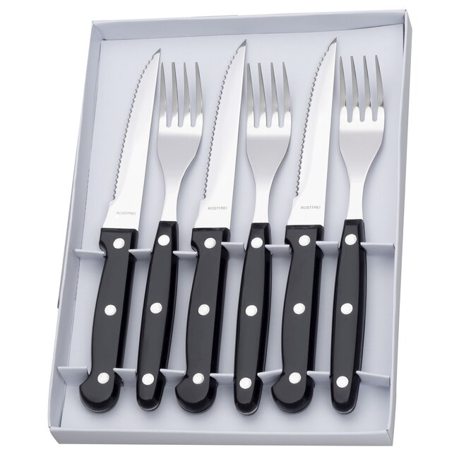RÖR Solingen Steakmes – Gekarteld – Vorken – RVS – Kunststof Heft – 6 delig