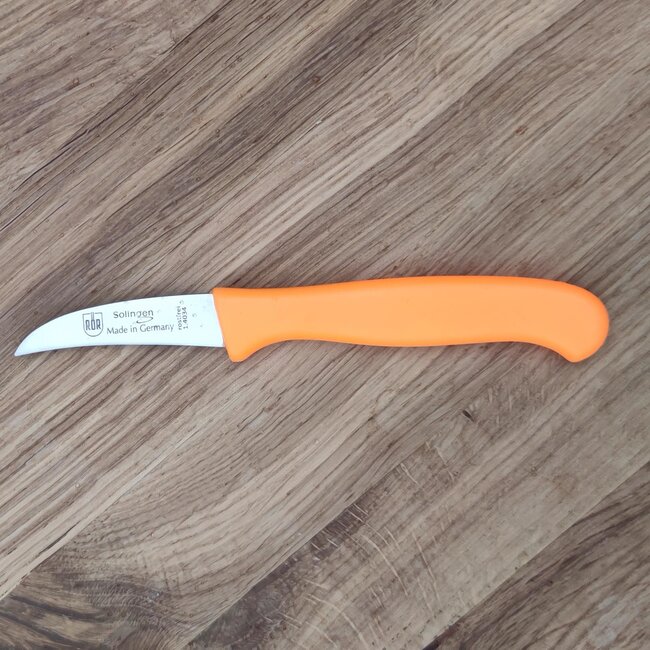 RÖR Solingen Schilmesje Krom / Gebogen – Kunststof Handvat – RVS Lemmet – Neon Oranje