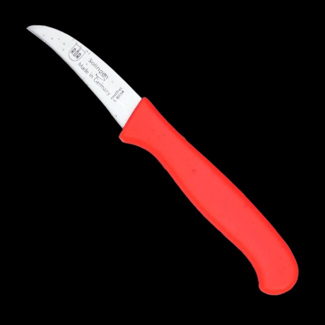 RÖR Solingen Schilmesje Krom / Gebogen – Kunststof Handvat – RVS Lemmet – Neon Rood