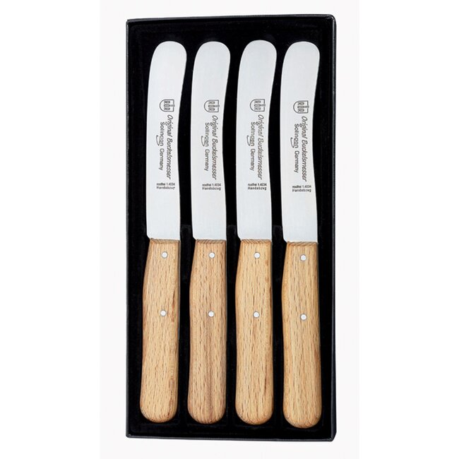 RÖR Solingen Ontbijtmes Buckels – Lemmet 11,5 cm – Beukenhout – 4 stuks