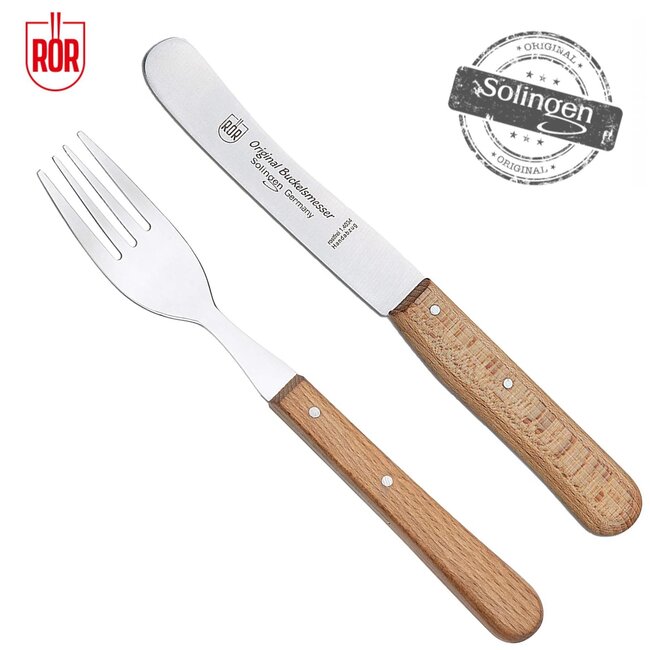 RÖR Solingen Ontbijtmes Buckels – Lemmet 11,5 cm – Set met Vork – Beukenhout – 2 delig set