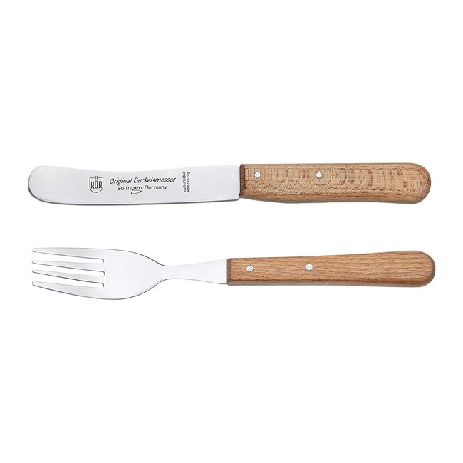 RÖR Solingen Ontbijtmes Buckels – Lemmet 11,5 cm – Set met Vork – Beukenhout – 4 delig set