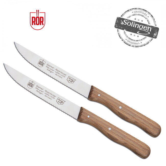 RÖR Solingen Steakmes – Vespermes – Gekarteld – RVS – Beukenhout – 4 delig